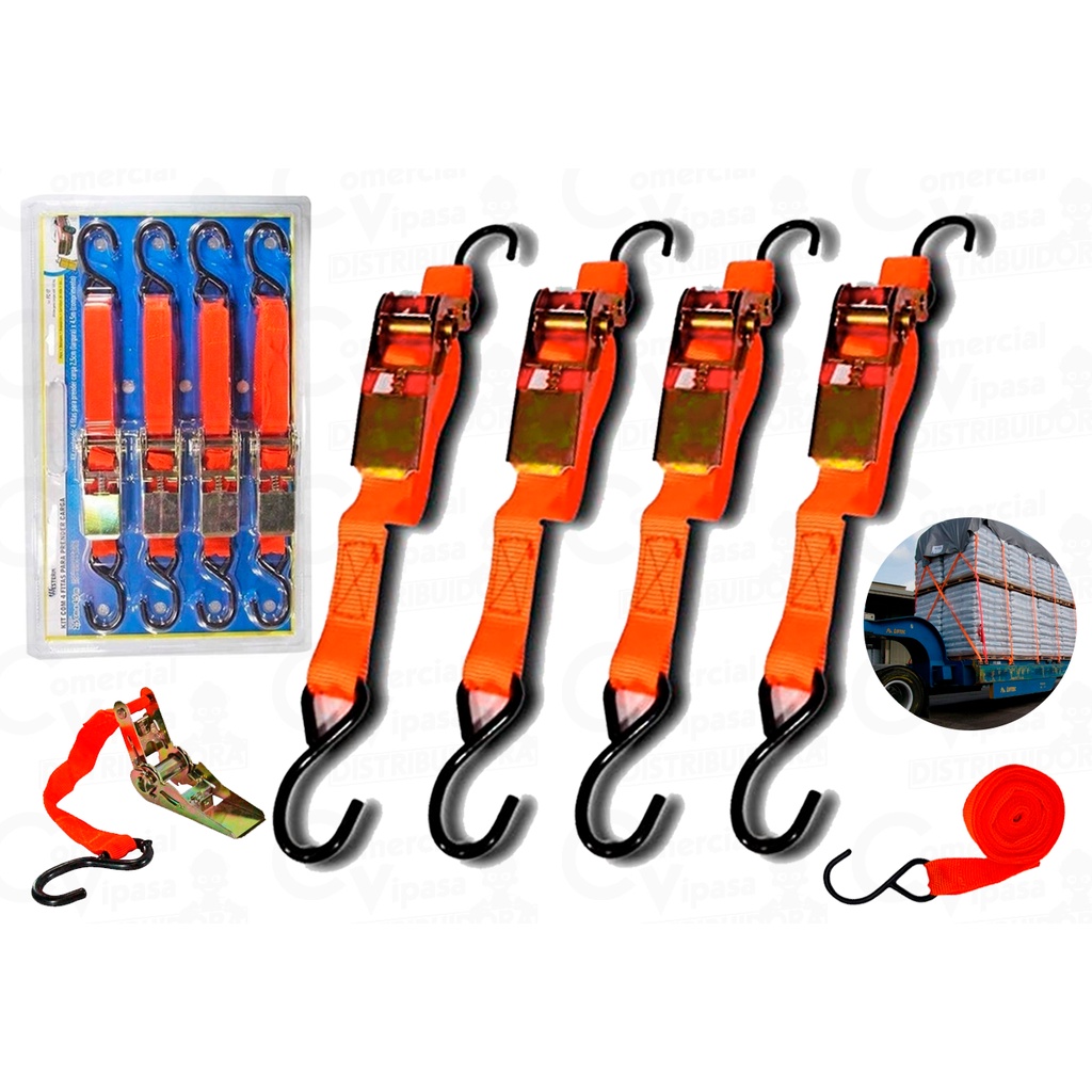 Kit Jogo Cinta Fita Catraca Para Amarração De Carga 4,5mX2,5cm 4 Peças Tração Catraca 120Kg em Oferta na Shopee