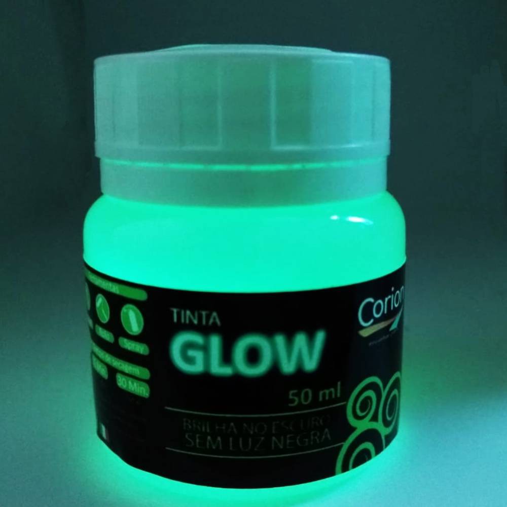 Kit Tinta Corion Glow Pote G + Primer + Verniz. Brilha no Escuro s/luz negra. Luminescente. UV. Neon