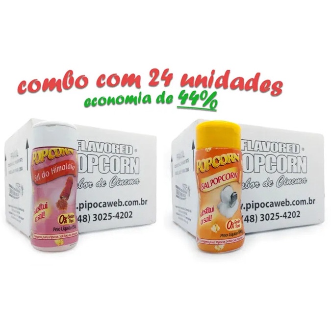 Temperos para Pipoca 100g | 24un - Sabores 12un.Sal do Himalaia  - 12un. Sal Popcorn