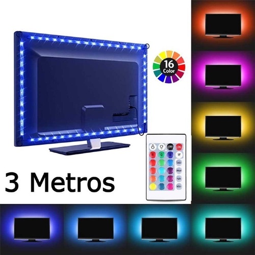 Fita Led 5050 Rgb Colorida Usb 3 Metros Fundo Tv Pc Quarto Gamer Com Controle em Oferta na Shopee