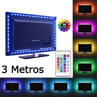 Fita Led 5050 Rgb Colorida Usb 3 Metros Fundo Tv Pc Quarto Gamer Com Controle em Oferta na Shopee