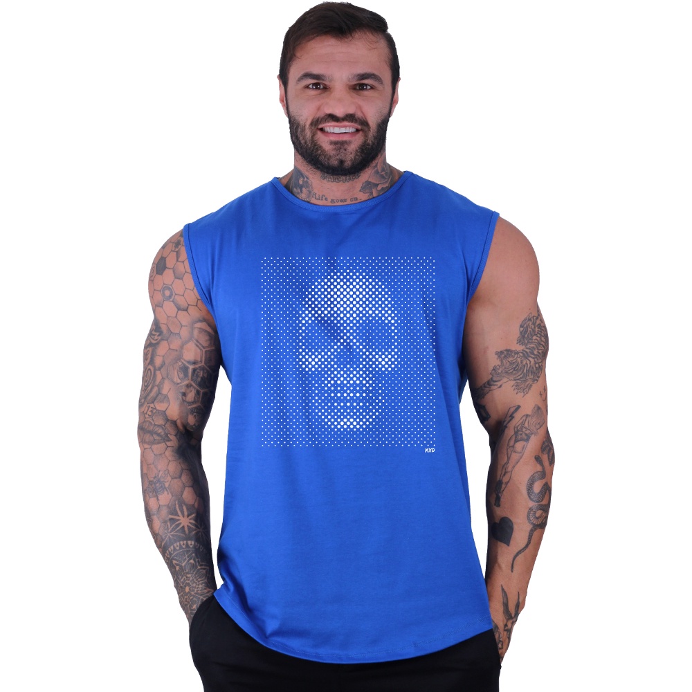 Regata Machão Longline Masculina MXD Conceito Academia Musculação Caveira Pontilhada