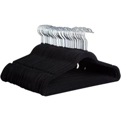 Kit 50 Cabides Veludo Adulto Slim Antiderrapante Preto