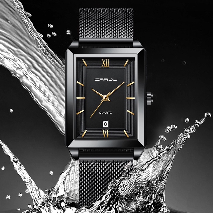 CRRJU Crju Relógio Masculino Esportivo De Quartzo Com Mostrador Quadrado De Aço Inoxidável Vintage À Prova D'água CJ97MX - Watches