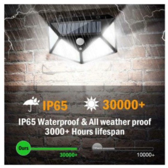 Luminária Solar 100 Leds Com Sensor Presença Movimento Lâmpada Fotocélula Energia Luz Solar Sem Fio à Prova D' Água Chuva