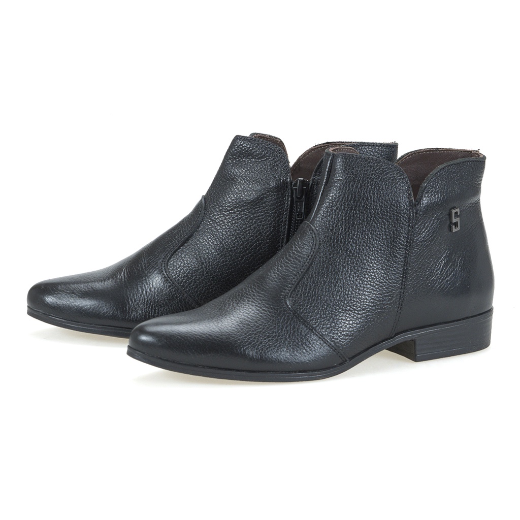 Bota Botinha Feminina Yasmim Cano Baixo Bico Fino Silva&Silva Couro Super Confortável  Leve Macia