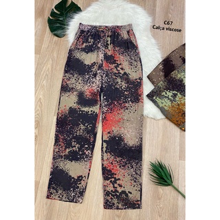 Calça de Viscose Camuflada Colorida despojada Soltinha C67