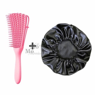 Kit De 1 Escova Polvo + 1 Touca de Cetim Cuidados Com o Cabelos Modelo