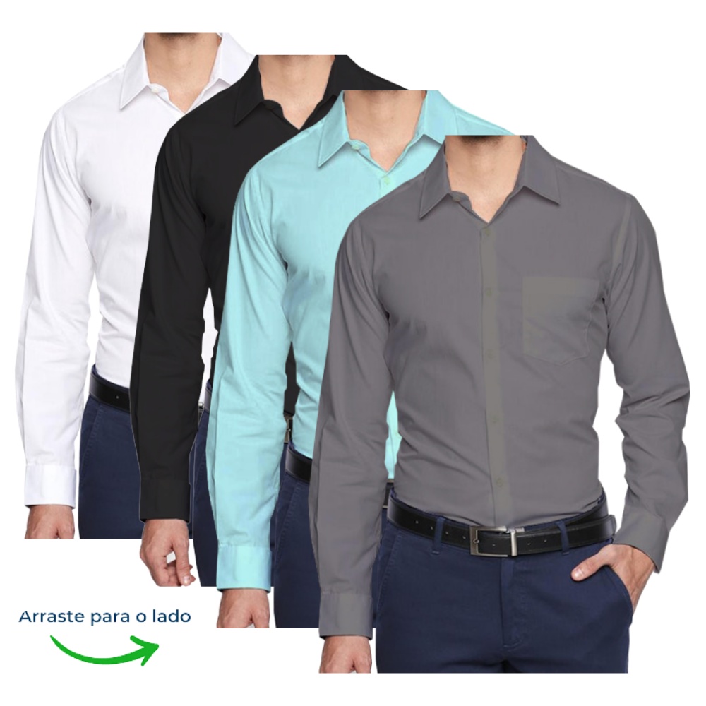 Kit 4 Camisa Social Masculina Manga Longa Forma Tradicional - Não Amassa de Microleve - Entrega Rápida