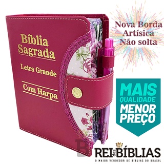 Bíblia Sagrada Letra Grande - Pink - Botão e Caneta