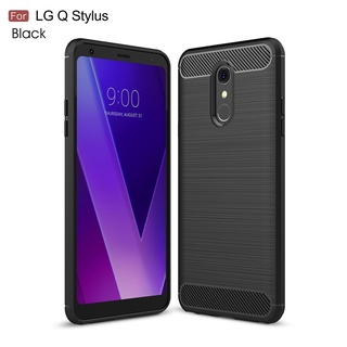 Para LG Q Stylus Caso De Telefone Macio Escovado Borracha Capa De Silicone Casos De Fibra De Carbono Bumper Em 6.2 "