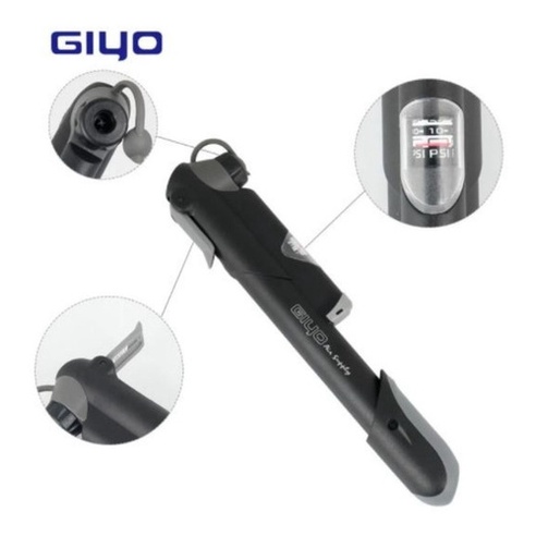 Mini Bomba Bike Pump Gp41 Giyo Manômetro Bico Fino E Grosso