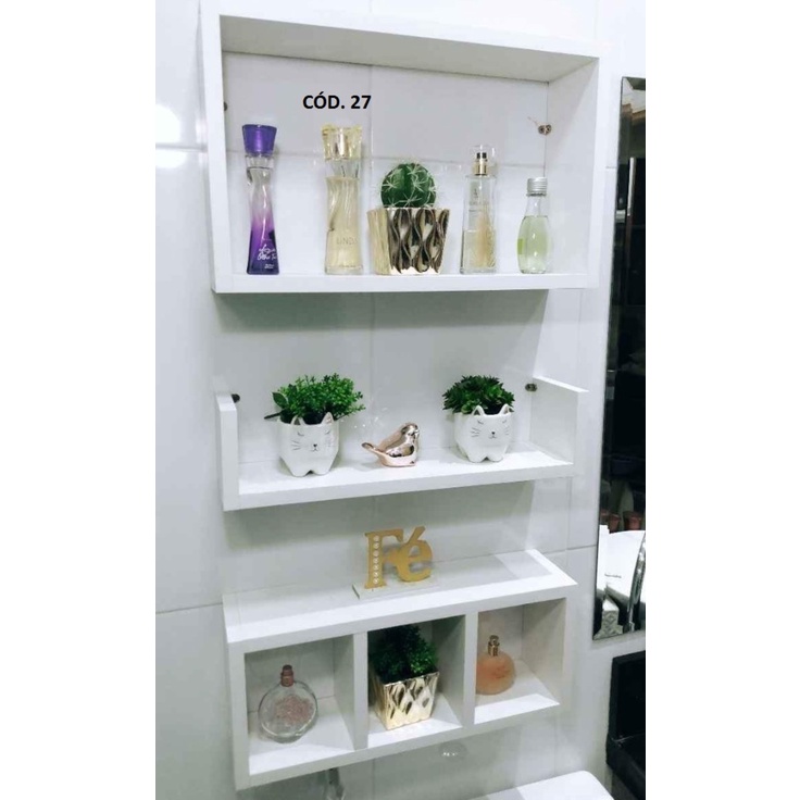Nicho Mdf Banheiro Sala Quarto Já Montado Só Instalar 3 peças Suporte Invisível em Oferta na Shopee