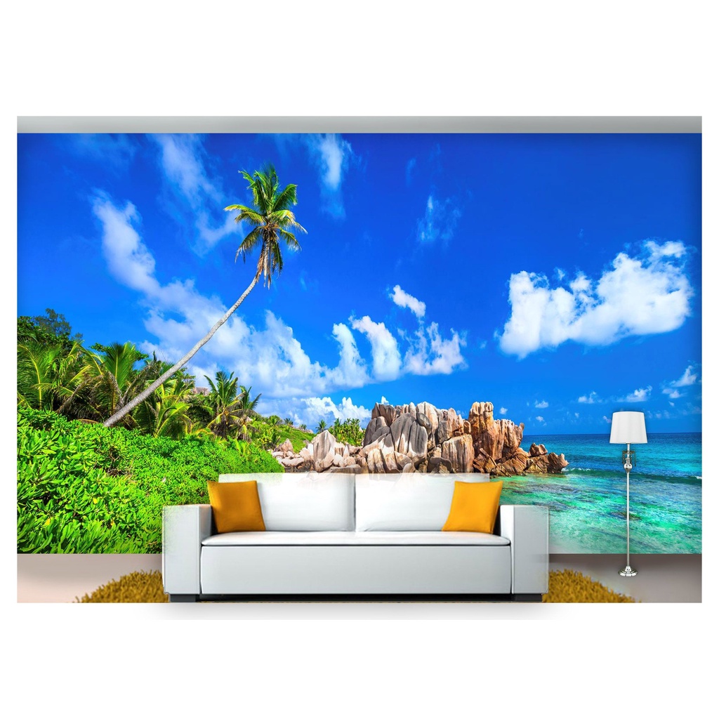 papel de parede Praia Mar Coqueiro pedras 3D 6m² NPR191