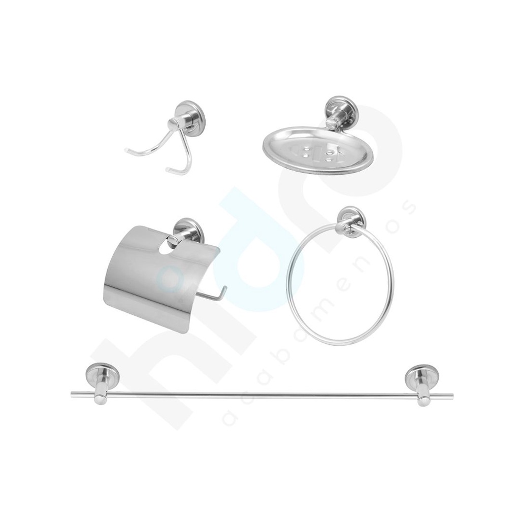 Kit Acessorios Para Banheiro Aço Inox 5 Peças Preto Fosco E Cromado
