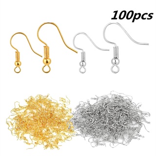 100 Pçs/Saco 18mm Ouro Prata Contas Hipoalergênico Ganchos De Orelha Com Primavera Para DIY Fazer O Brinco Acessórios