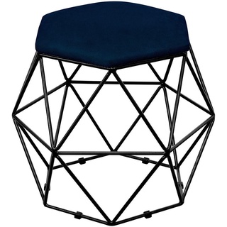 Puff Decorativo Aramado Preto Six L02 Suede Azul Marinho - Lyam Decor