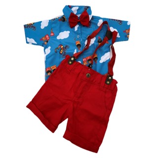 CONJUNTO 3 PALAVRINHAS Social Festa De Menino roupa infantil tema Camisa Bermuda  Suspensório em Oferta na Shopee