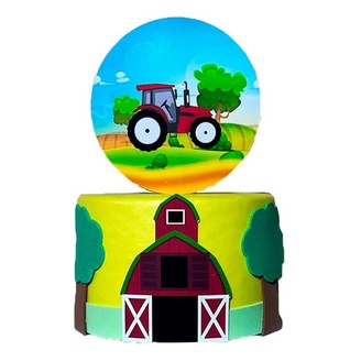 Bolo Fake Tema Trator Fazenda -  Base Única 15x10 C/ Topo