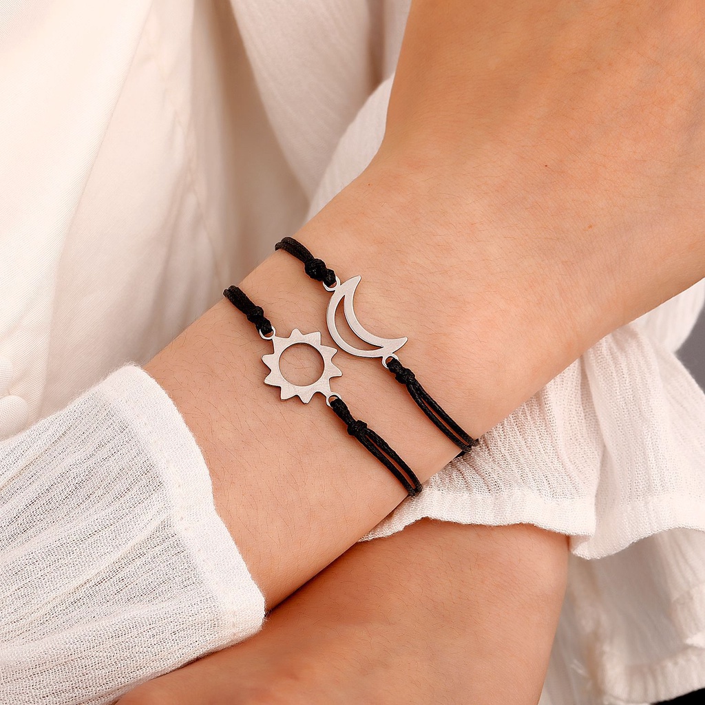 Moda Casal Pulseira Tamanho Ajustável Forma De Sol Forma De Borboleta Forma De Lua Presente Requintado