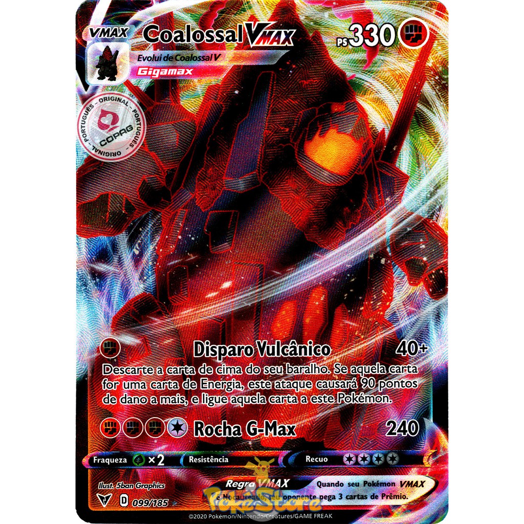 Carta Pokemon Coalossal VMAX Português 99/185 Card Original Copag V MAX