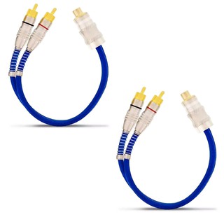 Kit 2 Cabo Rca Y 1 Femea + 2 Machos Blindado Tech One Svart Azul 1f+2m