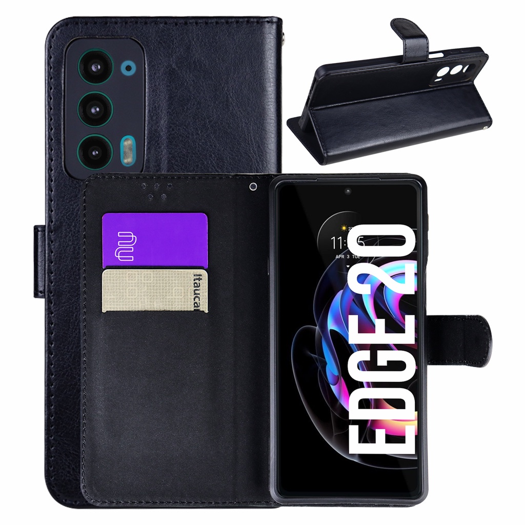 Capa Carteira Couro PRETA Para Motorola Moto Edge 20 XT2143-1 6.7 - Cell In Power25