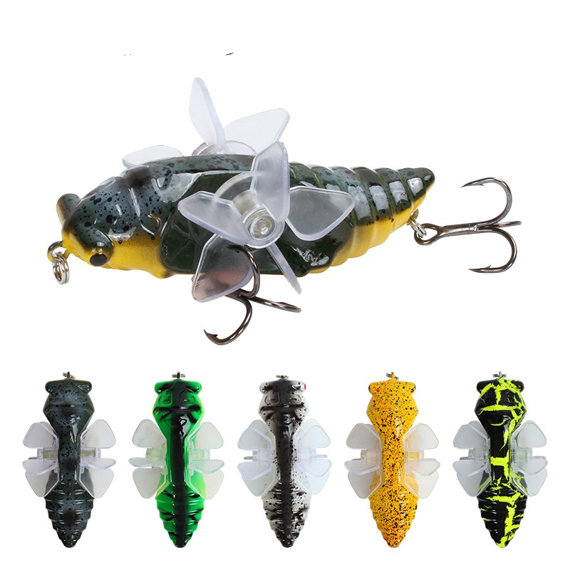 New Cicada Top Water Isca 3D Eye Simulation Isca Isca Colorida Isca Biônica Plástico Duro Isca Trator Rotary Lápis Mino Pesca Gear Isca De Cigarra Deslizante Na Superfície Da Água