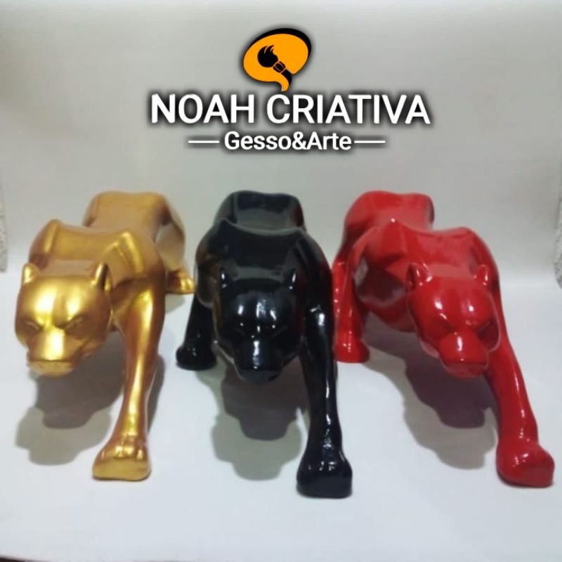 DECORAÇÃO DE LUXO - Pantera em Cerâmica , Preto Vermelha branca  Brilhante - linha premium