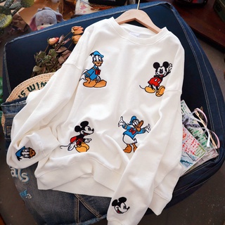 Primavera Mulheres E Outono Slim Novo Bordado Listrado Mickey Donald Duck Sweater Long Top
