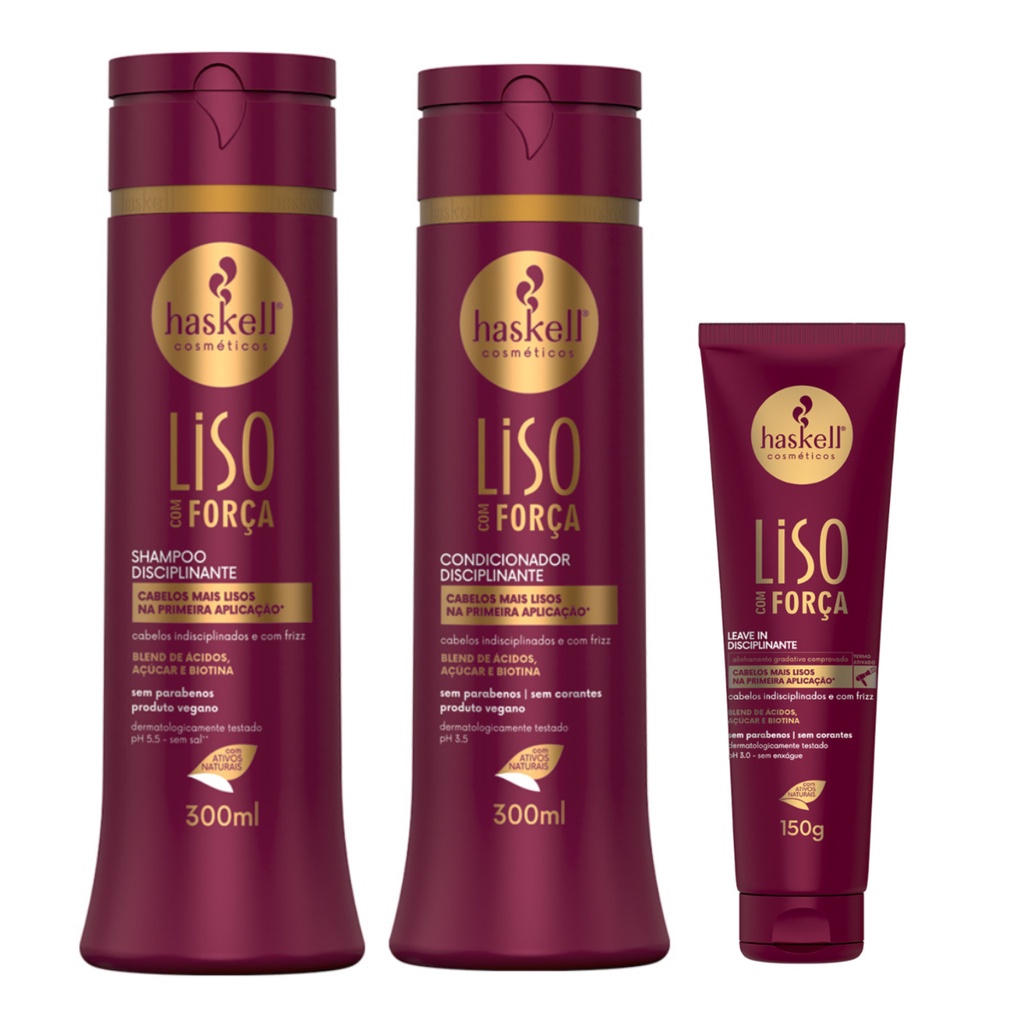 Kit Haskell  Liso Com Força Haskell Tratamento Disciplinante Shampoo, Condicionador e Leave In