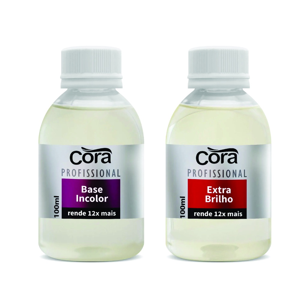 Kit Base Para Unhas Incolor Cora 100ml + Extra Brilho Cora 100ml