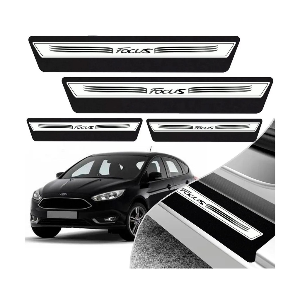 Kit 8 Peças Soleira Adesivo Porta Ford Focus 2009 2010 2011 2012 2013 2014 2015 2016 2017 2018 2019 - Prata