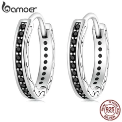 Brincos Bamoer 925 Prata Preto Zircônio Clipes Orelha Moda Joia Para Mulheres Homens Presentes