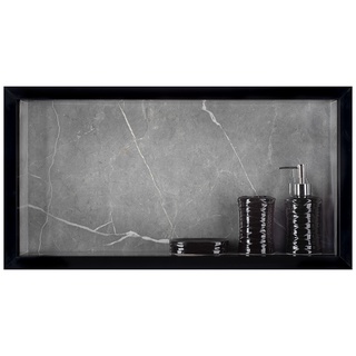 Nicho Em Porcelanato Polido Para Banheiro Porta Shampoo Organizador Lavabo Box (Cinza Borda Preta 60)