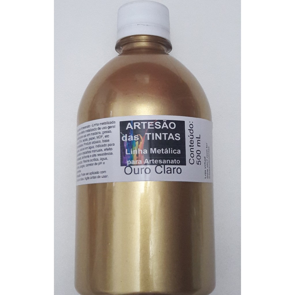 Tinta Ouro Claro Metálica - Tinta Para Arte e Artesanato, gesso - 500Ml