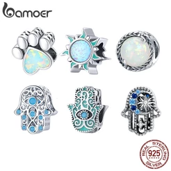Bamoer Charme de Olho com Opala e Sol Prata 925 para Pulseira DIY Protetor BSC509​