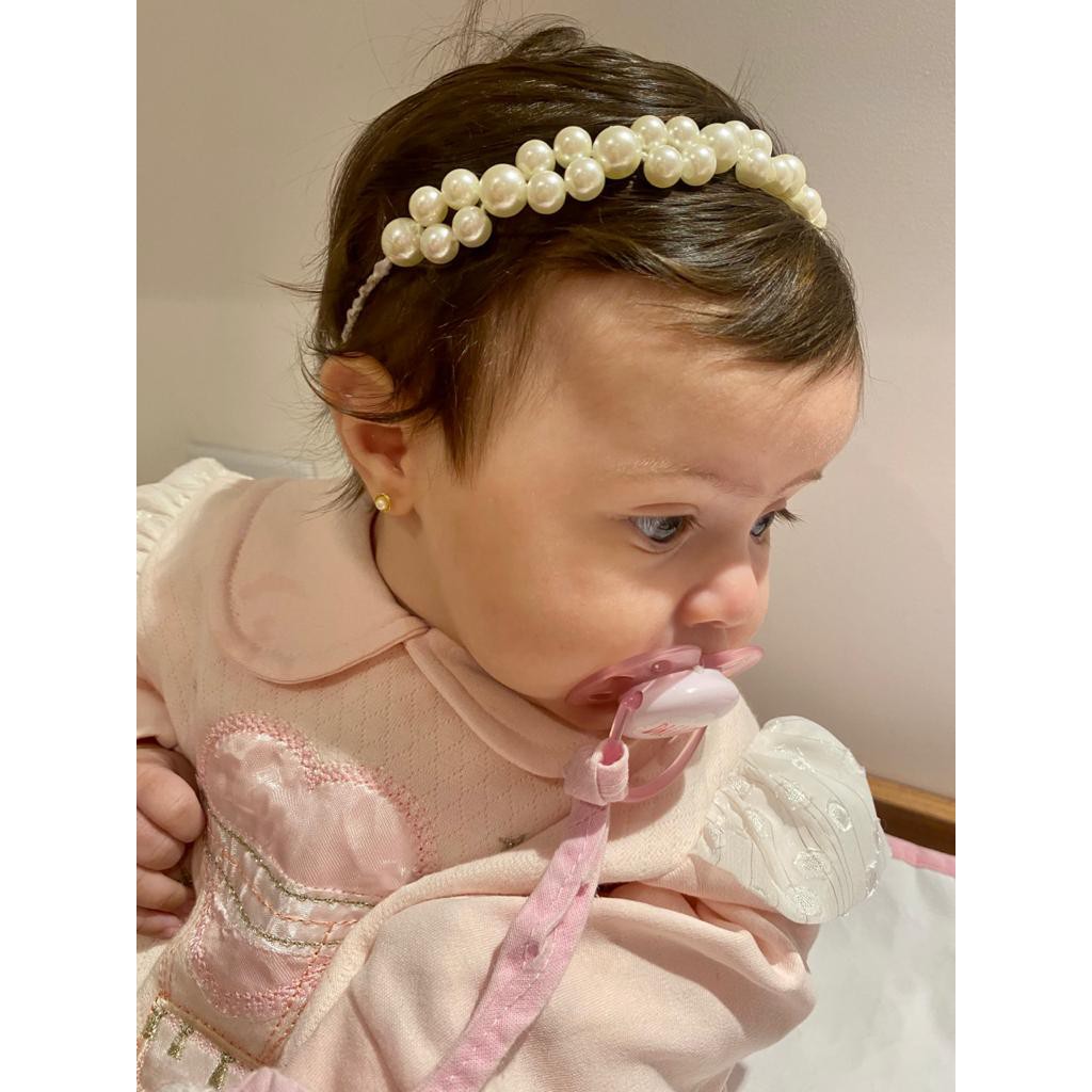 Faixa Bebe Tiara Perola Festa Batizado Ensaio Newborn Shopee Brasil