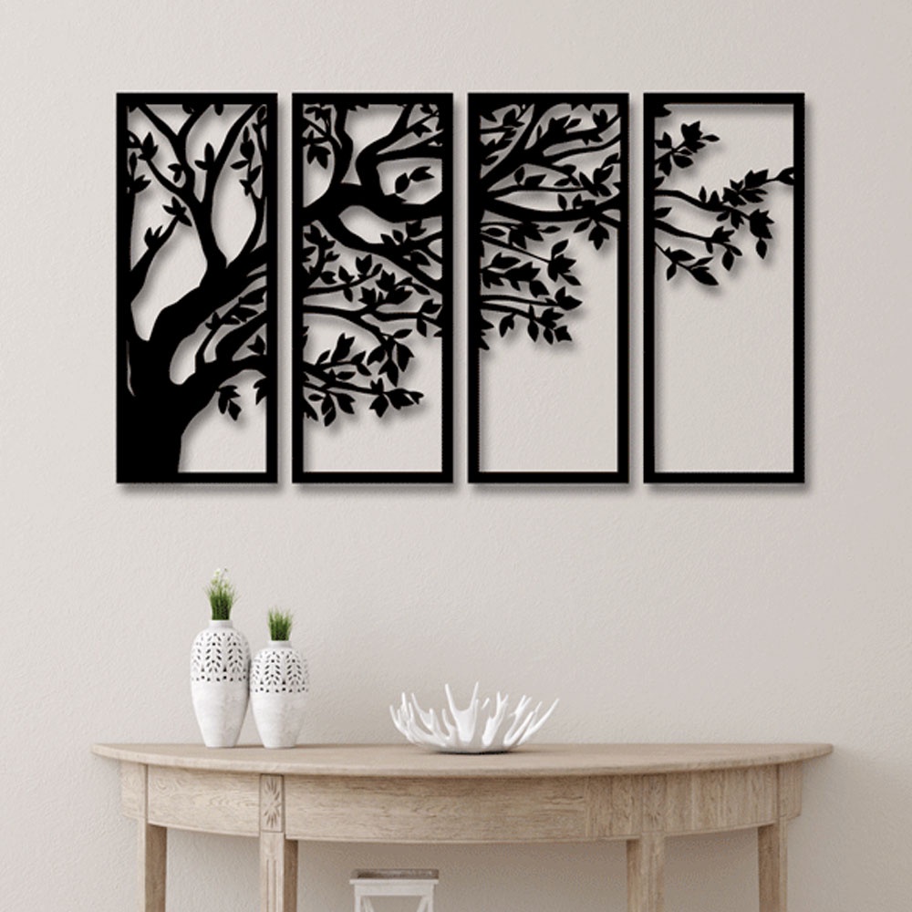 Conjunto 4 Quadros Vazados em MDF Árvore da Vida Preto - Home & Living