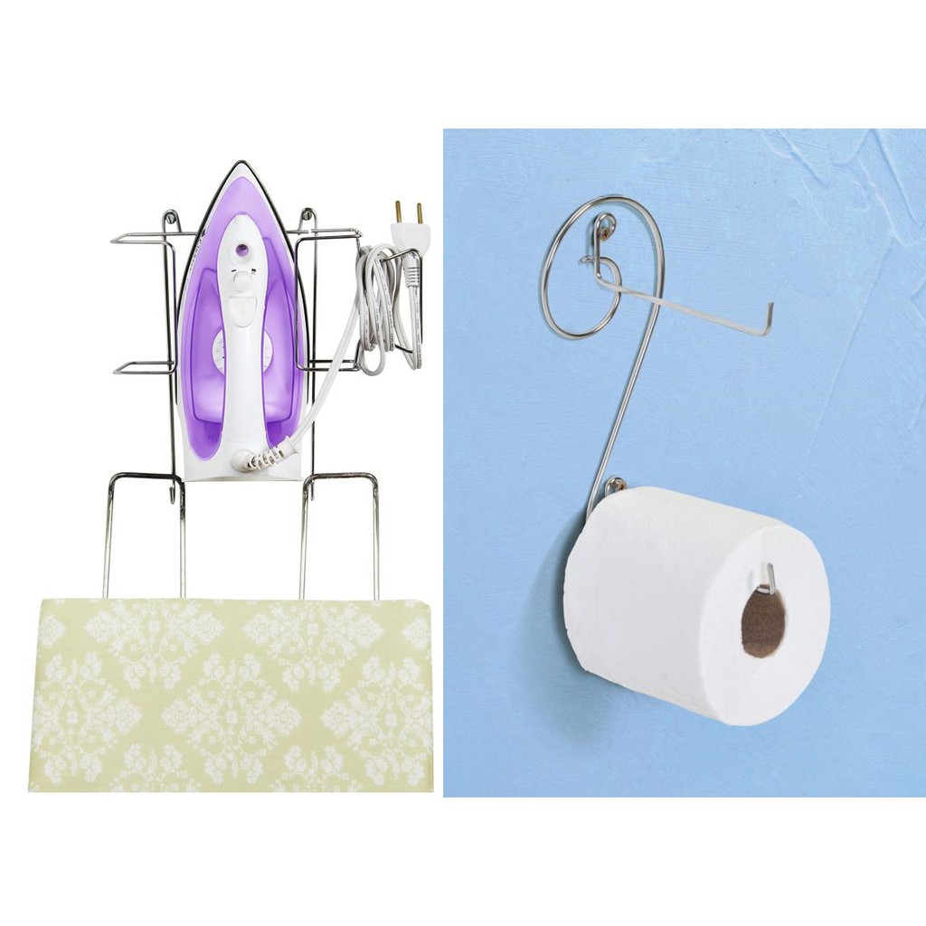 Porta papel higiênico aço + suporte para ferro de passar  e tábua kit 2 peças utilidade do lar