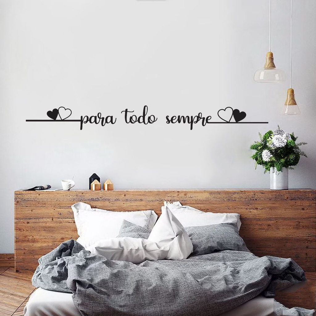 Frase de Parede Para Todo Sempre Dois Corações Decorativo para Quarto Cama Cabeceira MDF em Oferta na Shopee
