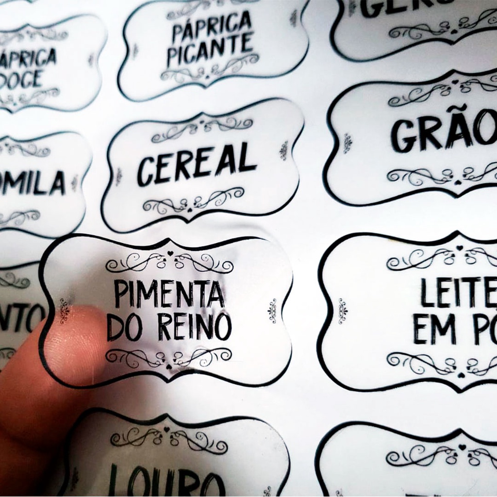 50 Adesivos no Vinil Transparente para Potes Organizadores Temperos Mantimentos Organizador 5x3cm