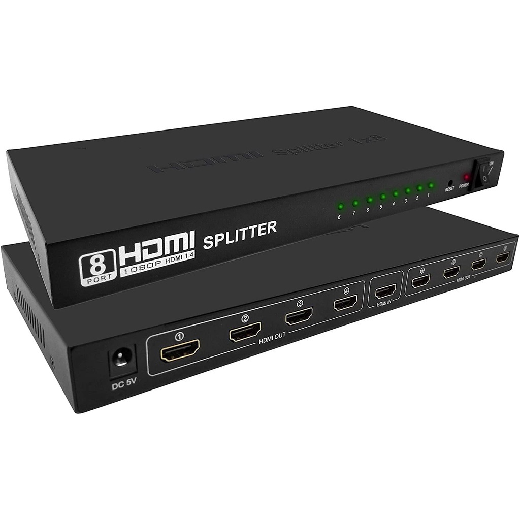Microware HDMI Splitter 1X8, 1 in 8 Out HDMI Port, Supports 3D 4Kx 2K Full HD 1080P, Compatible for TV, Monitor, LED, Projector (Not a Switch) (Black) KP-SW100