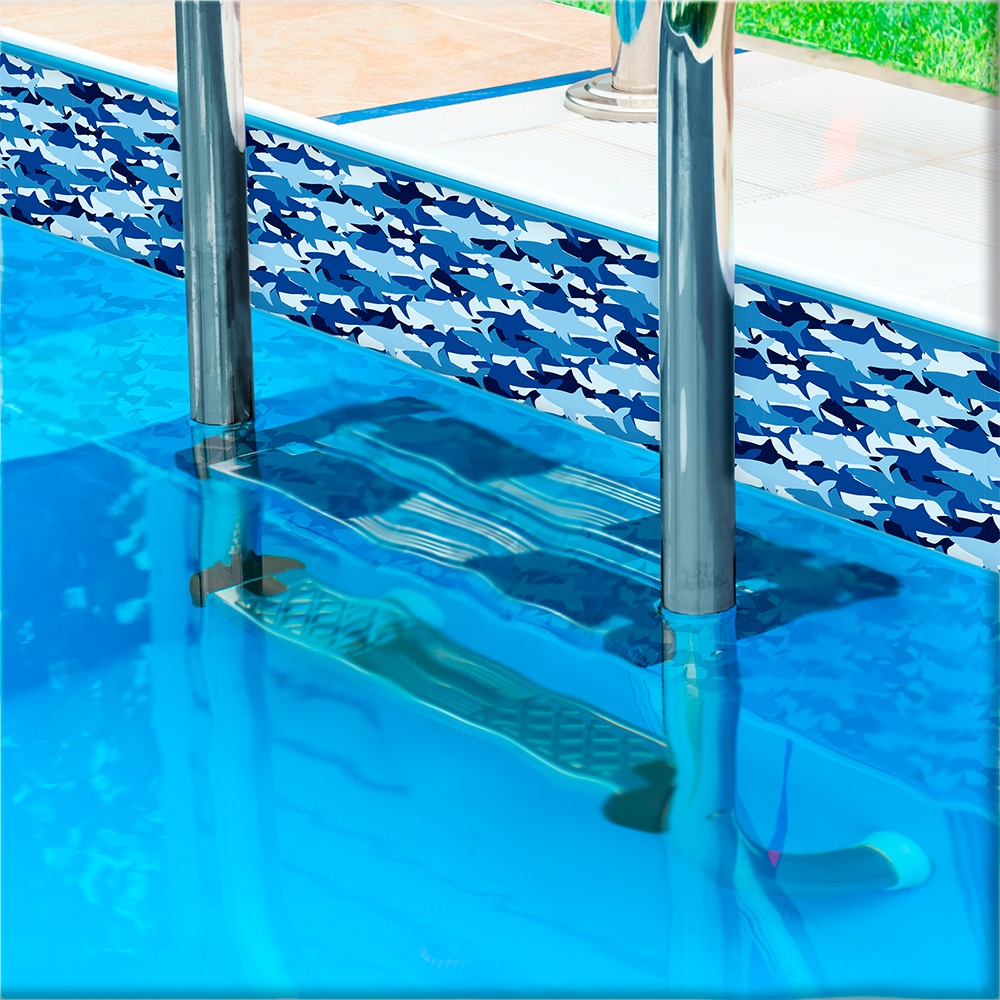 Faixa de Piscina Adesiva Azul Tubarão