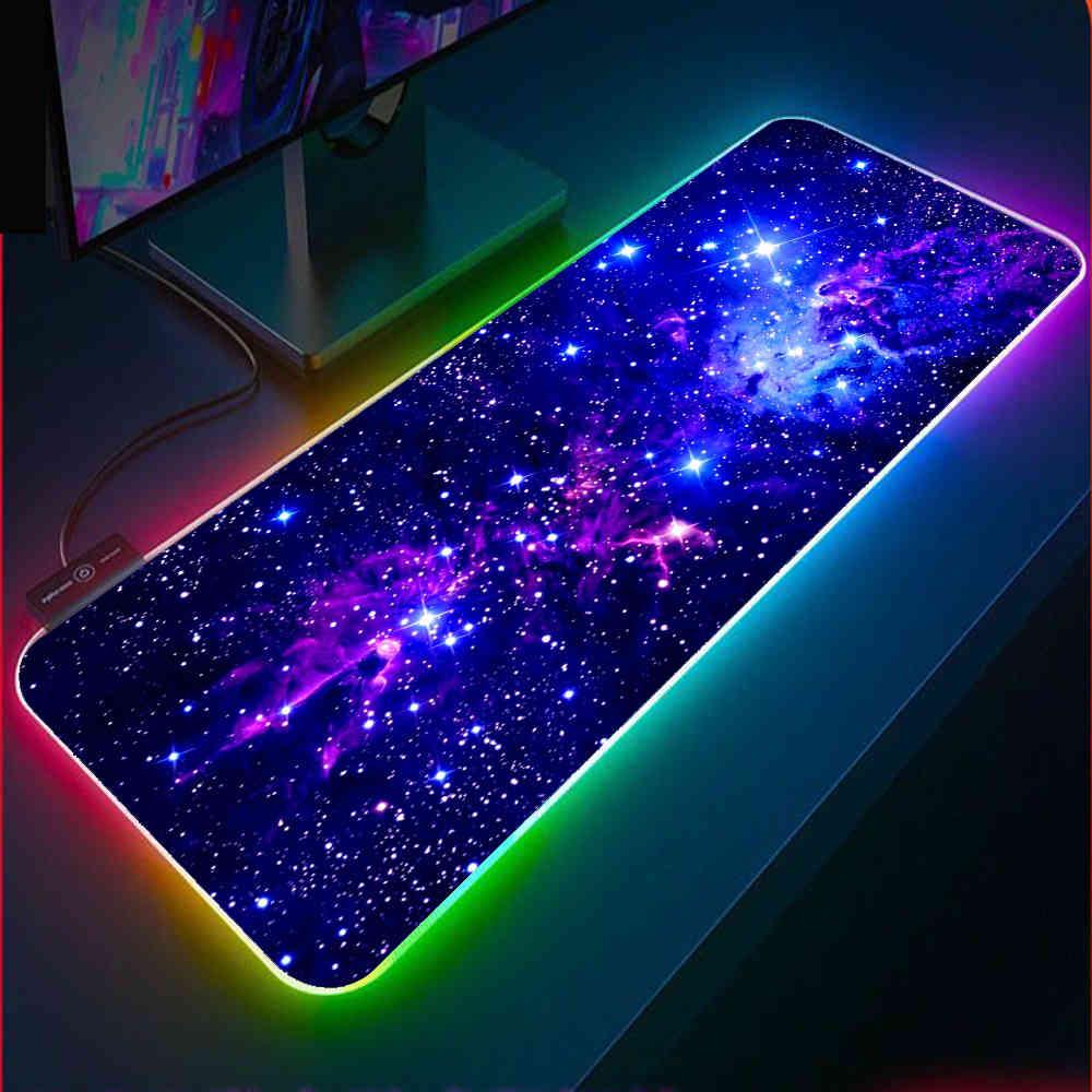 Mouse Pad Galaxy Com Rgb Led Iluminado 7 Cores 80x30 Cm Grande