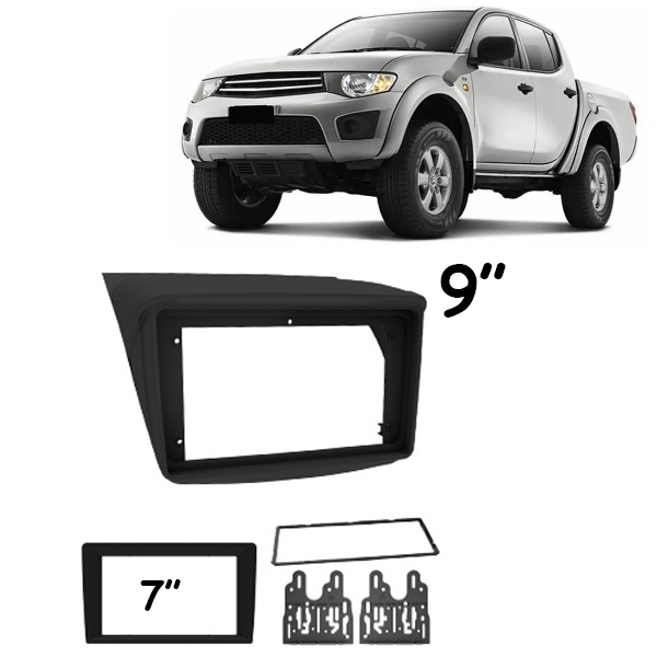 Moldura Painel DVD 2 Din MP5 Central Multimidia 7 ou 9 Polegadas Mitsubishi L200 Triton Dakar Pajero Sport