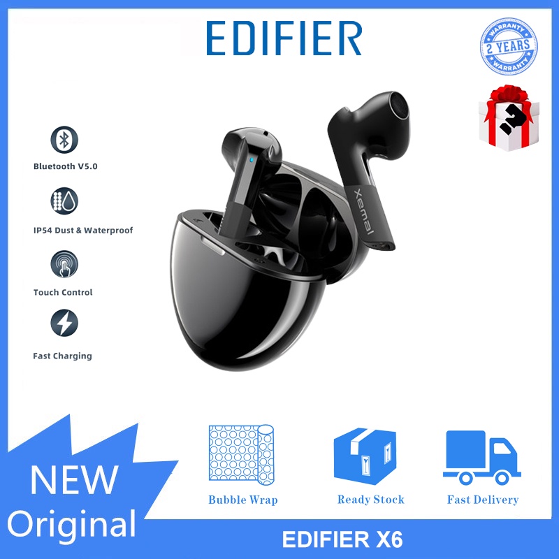 EDIFIER X6 TWS Fones De Ouvido Sem Fio bluetooth 5.0 Qualcomm aptX Microfone Duplo Redução De Ruído De Chamada À Prova De Poeira Descarga De Água Longa Duração Da Bateria