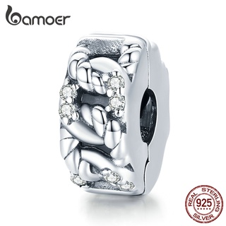 Bamoer Charme Stopper Cadeia Clipe De Prata Esterlina 925 Talão Com Zircon Para Colar Pulseira Diy Acessórios De Moda Scc1937