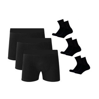 Kit 5 Cuecas Boxer Em Algodão Preto + 3 Meias M11 QLC SPORT