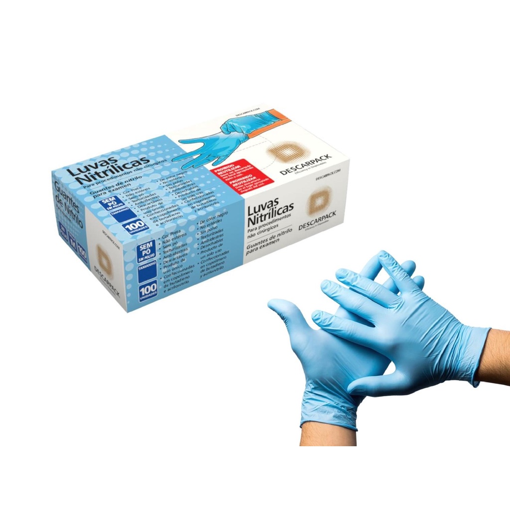 Luva Nitrilica Descarpack Azul Sem Pó Descartável C/ 100 Unid. Tam. PP ...
